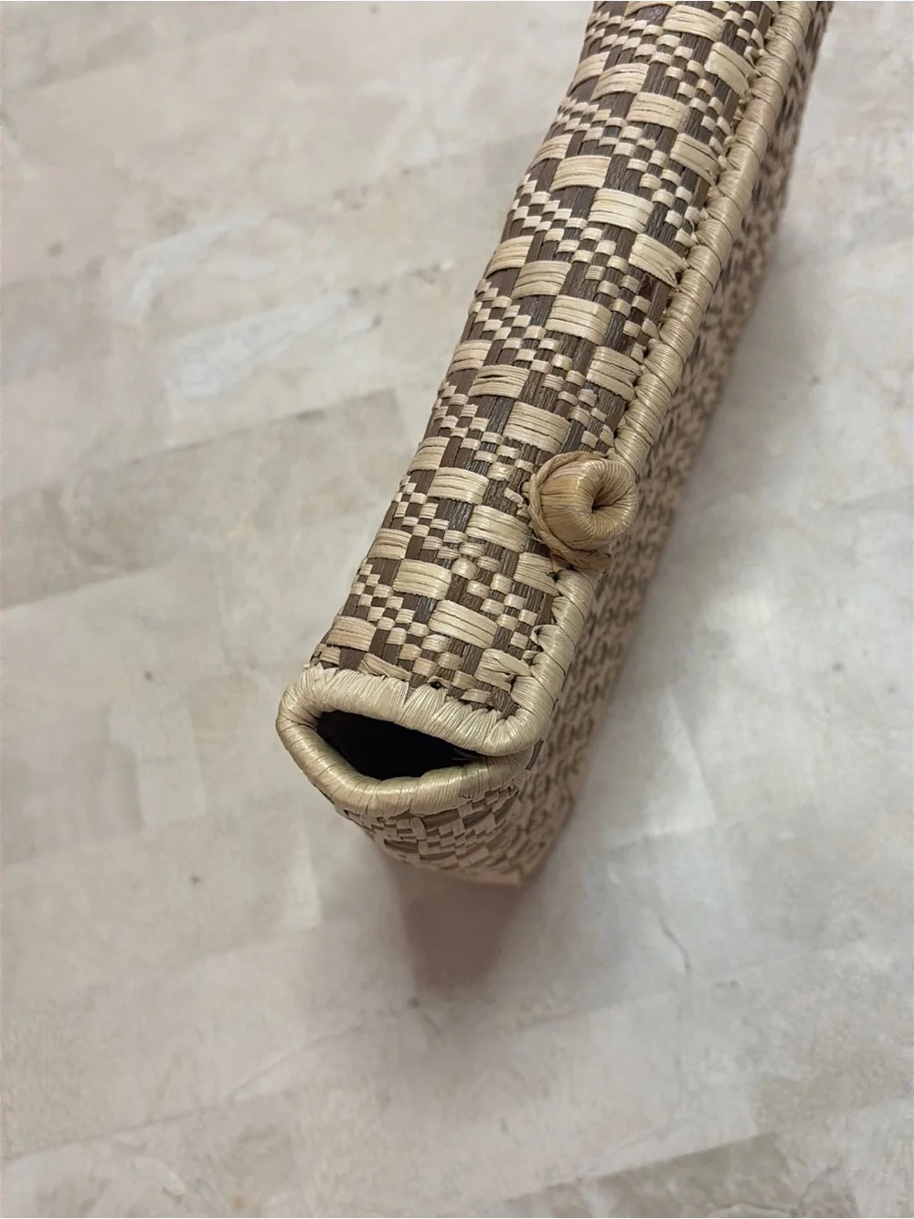 Vintage Handwoven Straw Box Purse Clutch Geometric Basket Bag Woven Knot Closure
